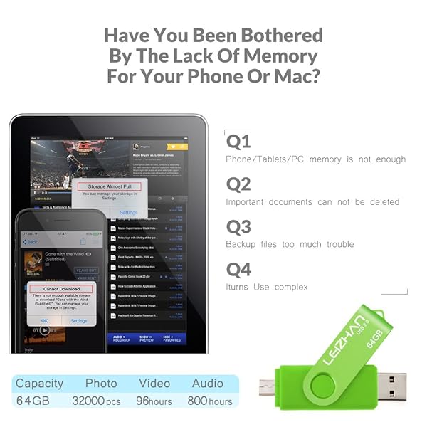 leizhan LEIZHAN 64GB USB Flash Drive Micro Pen Drive for Smartphones Samsung Galaxy Xiaomi LG Sony OnePlus HTC Meizu Green - View 6 of 9