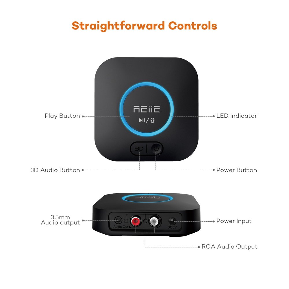 reiie HiFi Bluetooth Audio Receiver 4.2 Low Latency Adapter for Home and Car Stereo Streaming Pair Two Devices at Once - View 7 of 7