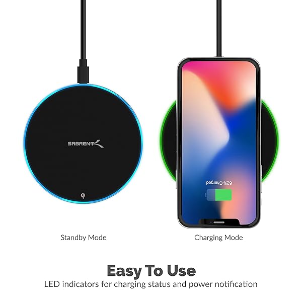 SABRENT SABRENT 10W Qi Wireless Fast Charger Pad Universally Compatible with All Qi Enabled Phones Black - View 6 of 8