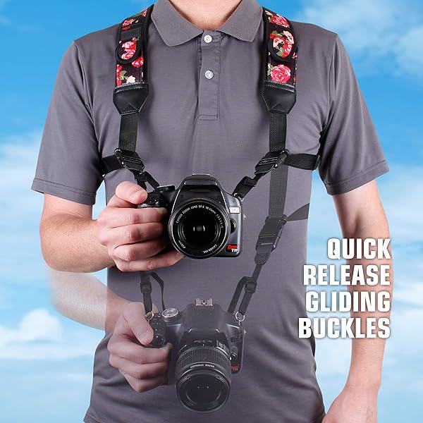 USA Gear USA Gear Floral DSLR Camera Strap Chest Harness - Quick Release, Accessory Pockets, Compatible with Canon, Nikon, Sony & More - View 3 of 10