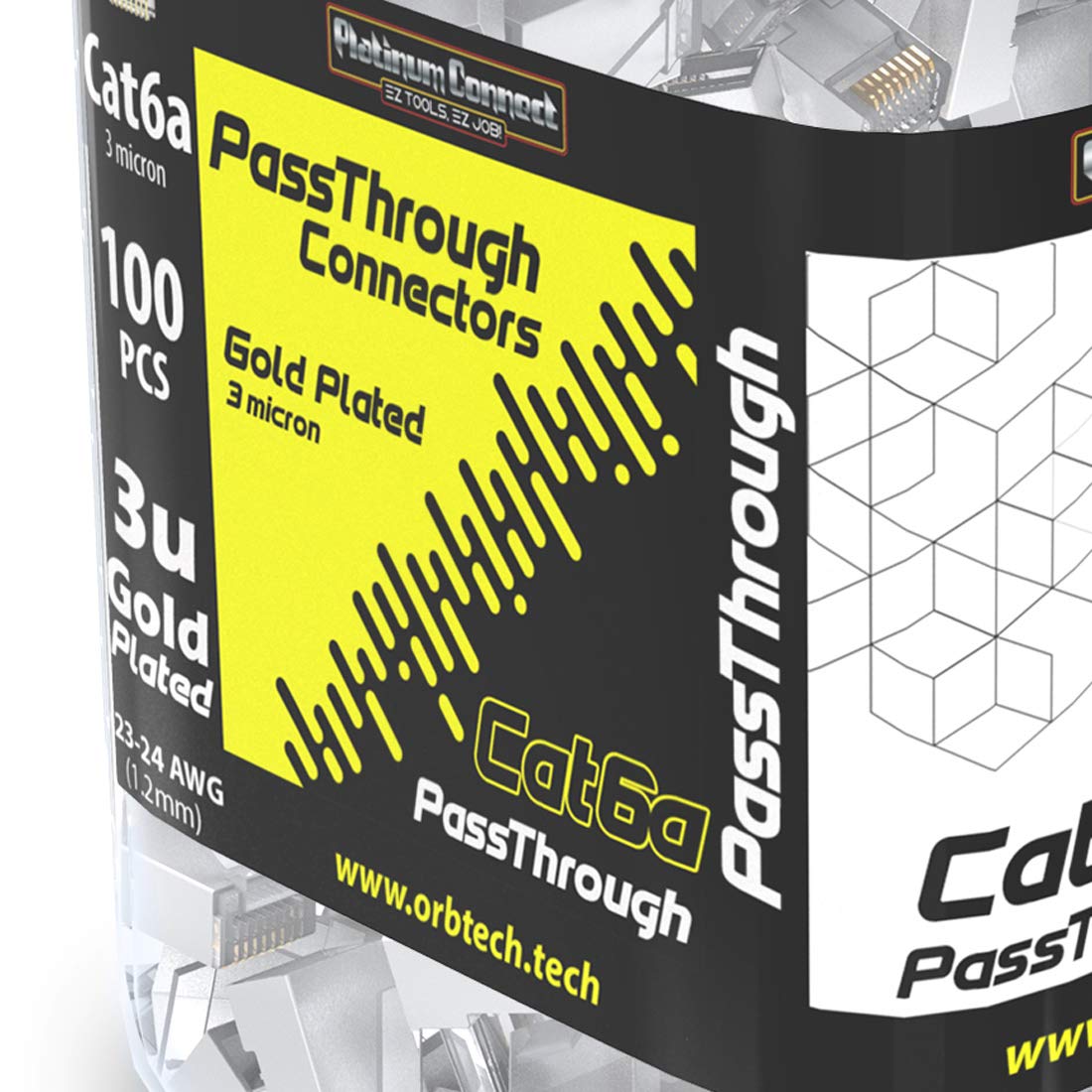 Platinum Connect Platinum Connect Cat6 Passthrough RJ45 Connectors 100 PCS Jar Gold Plated for High Speed Data Transmission - View 4 of 4