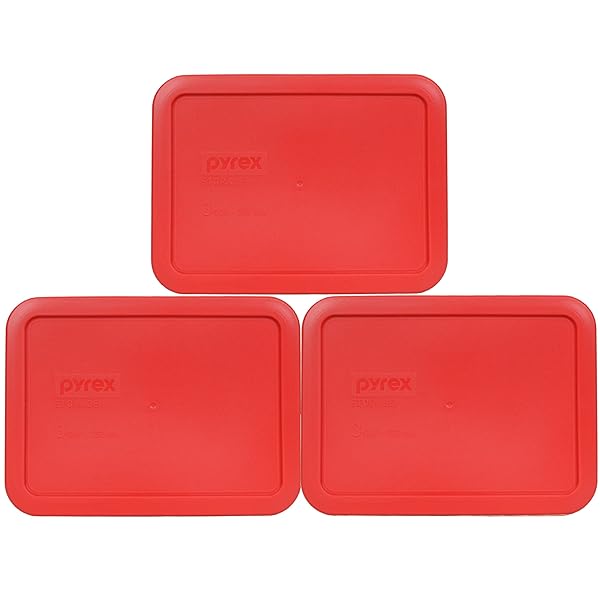 Pyrex 7210-PC 3-Cup Red Rectangle Food Storage Lid Cover - USA Made, 3 Pack