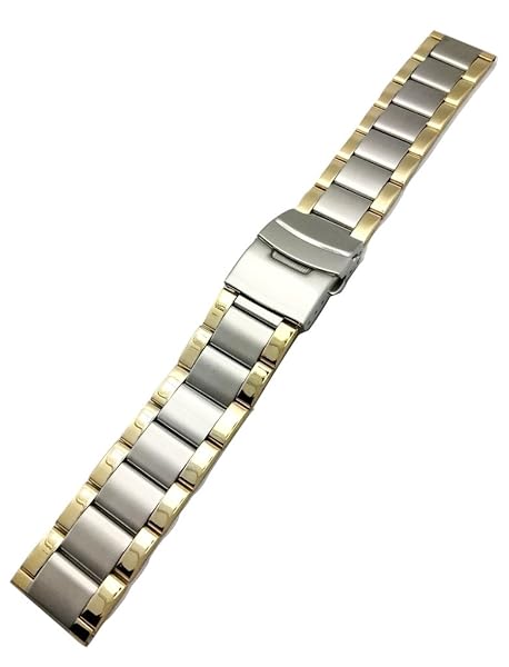 NewLife 20mm Metal Watchband by NewLife Gold and Silver Stainless Steel Strap Replacement for Men and Women Durable Clasp Bracelet