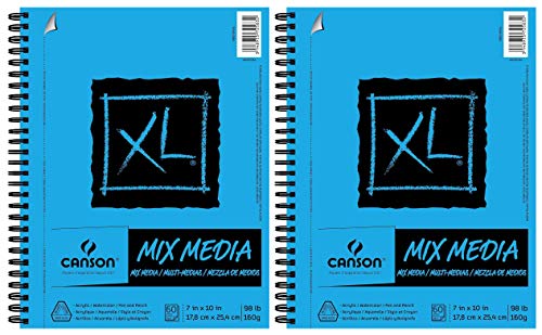 Canson "Buy Canson XL Mix Media Paper Pad 7x10" - Heavyweight, Fine Texture, 60 Sheets, Ideal for Wet & Dry Media - 2 Pack"