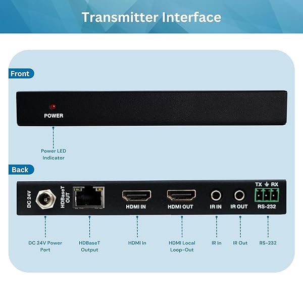 J-Tech Digital J-Tech Digital Long Range HDMI Extender Over Cat6 150m 1080P Bi-Directional IR Supports Dolby Digital DTS EDID CEC RS-232 Passthrough - View 6 of 8