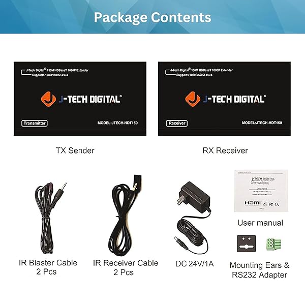 J-Tech Digital J-Tech Digital Long Range HDMI Extender Over Cat6 150m 1080P Bi-Directional IR Supports Dolby Digital DTS EDID CEC RS-232 Passthrough - View 8 of 8