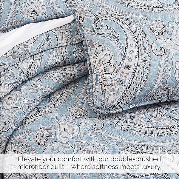 Southshore Fine Living, Inc. Southshore Fine Living Paisley Aqua Quilt Bedding Set for Full/Queen - Boho Style Bedspread & Shams - View 5 of 10
