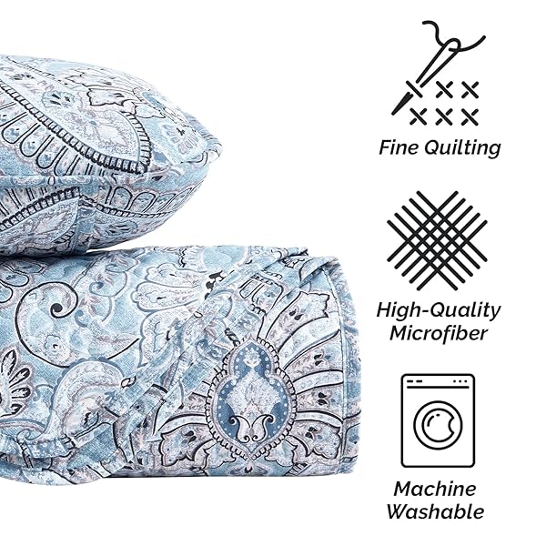 Southshore Fine Living, Inc. Southshore Fine Living Paisley Aqua Quilt Bedding Set for Full/Queen - Boho Style Bedspread & Shams - View 6 of 10