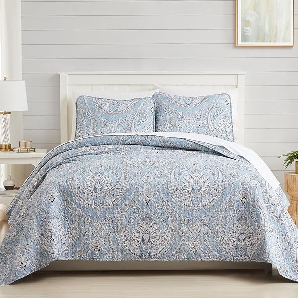 Southshore Fine Living, Inc. Southshore Fine Living Paisley Aqua Quilt Bedding Set for Full/Queen - Boho Style Bedspread & Shams - View 10 of 10