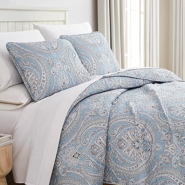Southshore Fine Living, Inc. Southshore Fine Living Paisley Aqua Quilt Bedding Set for Full/Queen - Boho Style Bedspread & Shams