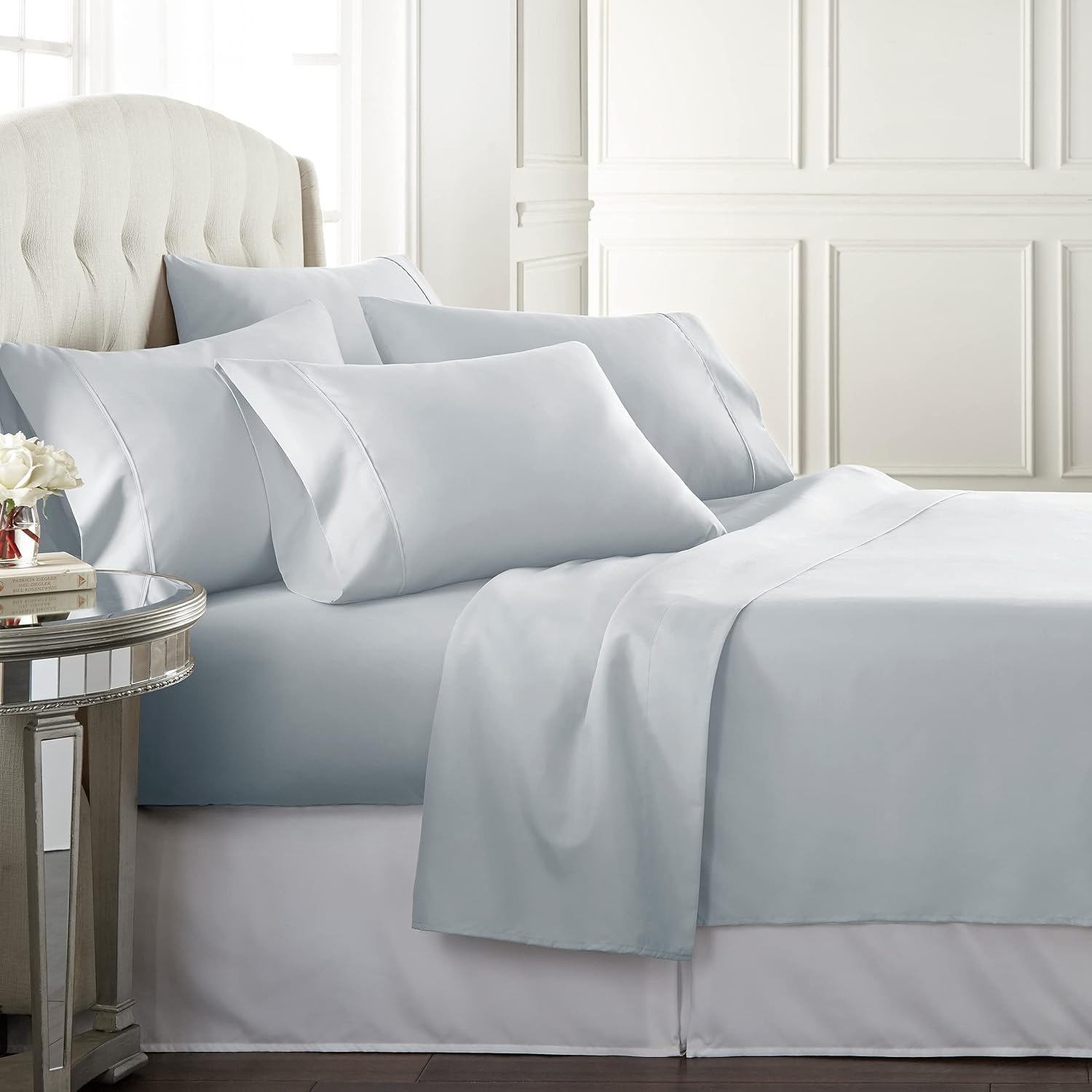 California King 6-Piece Microfiber Sheet Set - Hotel Quality, Deep Pockets, Cooling, Wrinkle-Free, Ice Blue