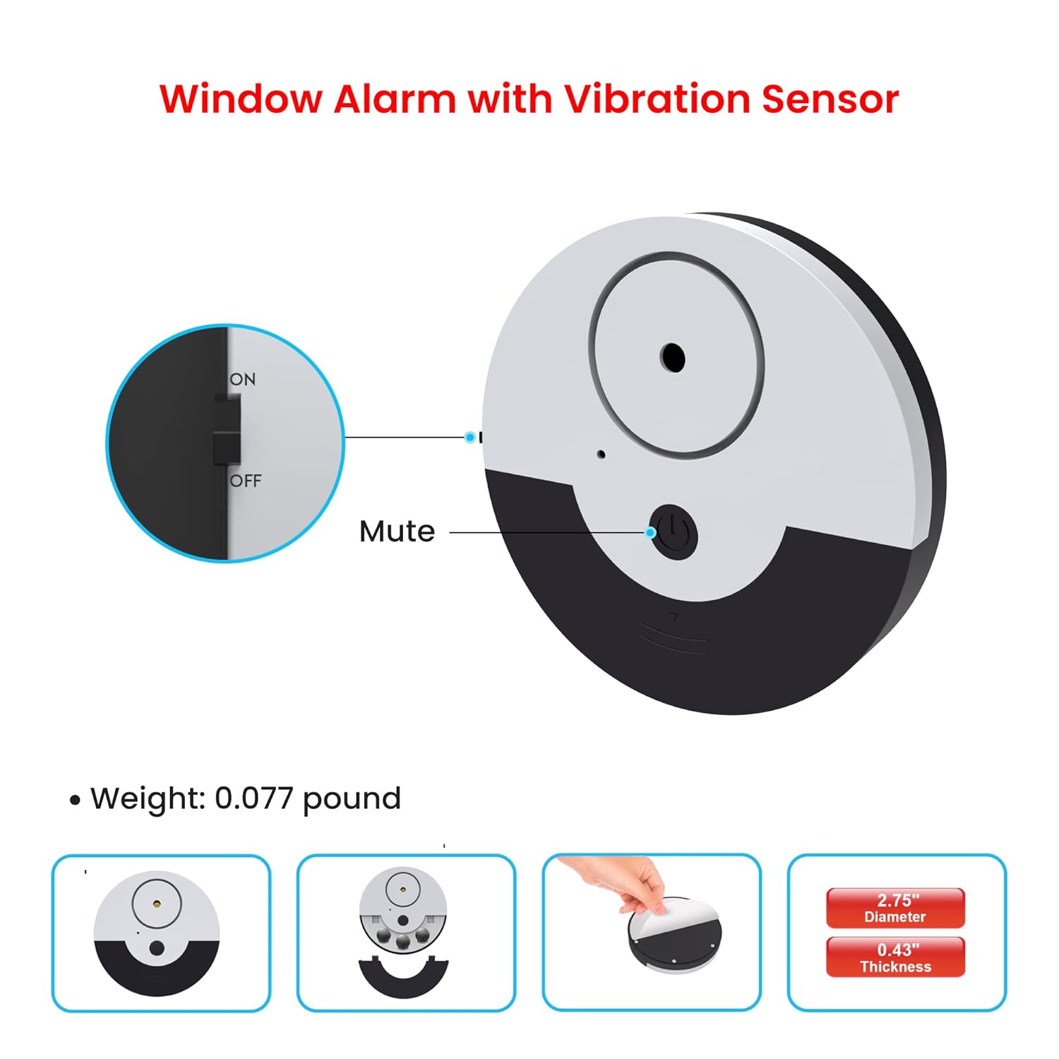 CATSONIC CATSONIC Premium Window Alarm Device Set Extra Loud 130dB Alarm Vibration Sensors Universal Compatibility Easy Installation Home Office RV Security - View 3 of 7