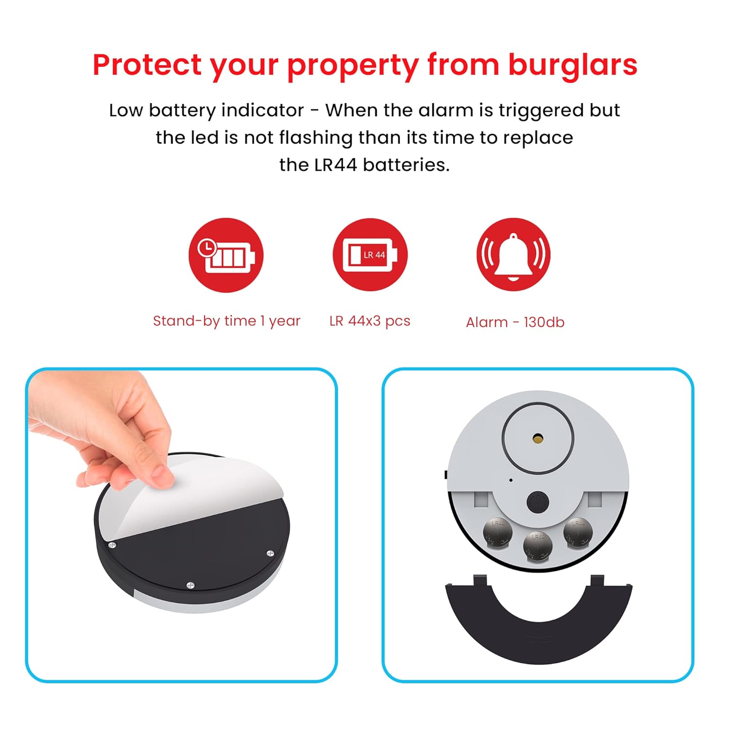 CATSONIC CATSONIC Premium Window Alarm Device Set Extra Loud 130dB Alarm Vibration Sensors Universal Compatibility Easy Installation Home Office RV Security - View 6 of 7