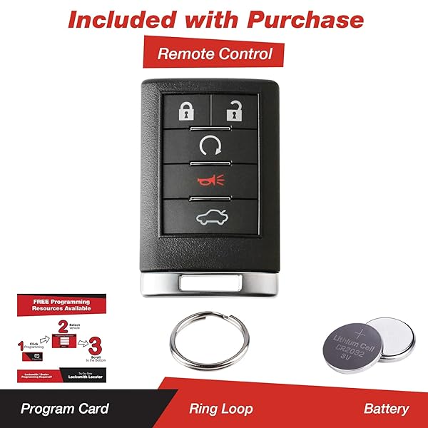 KeylessOption KeylessOption Key Fob Replacement for 2008 to 2016 Cadillac CTS Coupe DTS Remote 4-Button OUC6000066 Self Programming - View 3 of 8