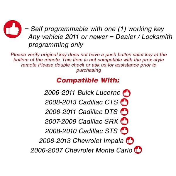 KeylessOption KeylessOption Key Fob Replacement for 2008 to 2016 Cadillac CTS Coupe DTS Remote 4-Button OUC6000066 Self Programming - View 5 of 8