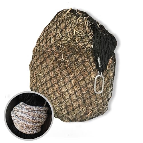 hay chix Hay Chix Hay Net for Horses Slow Feed Bag Marine-Grade Nylon Holds 4-6 Flakes Half Bale Net with 1 3/4 Inch Holes Oat Rope Color