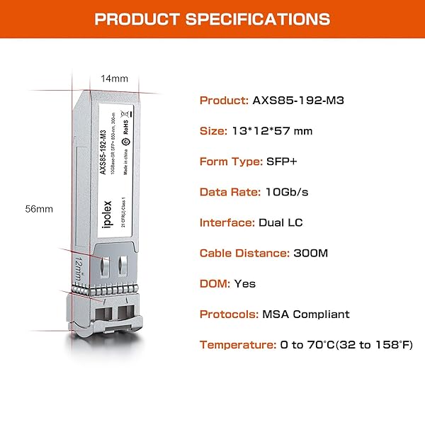ipolex ipolex HPE J9150A 10GBASE-SR SFP+ Transceiver Module 10Gb/s MMF 850nm 300 Meter LC - View 5 of 9