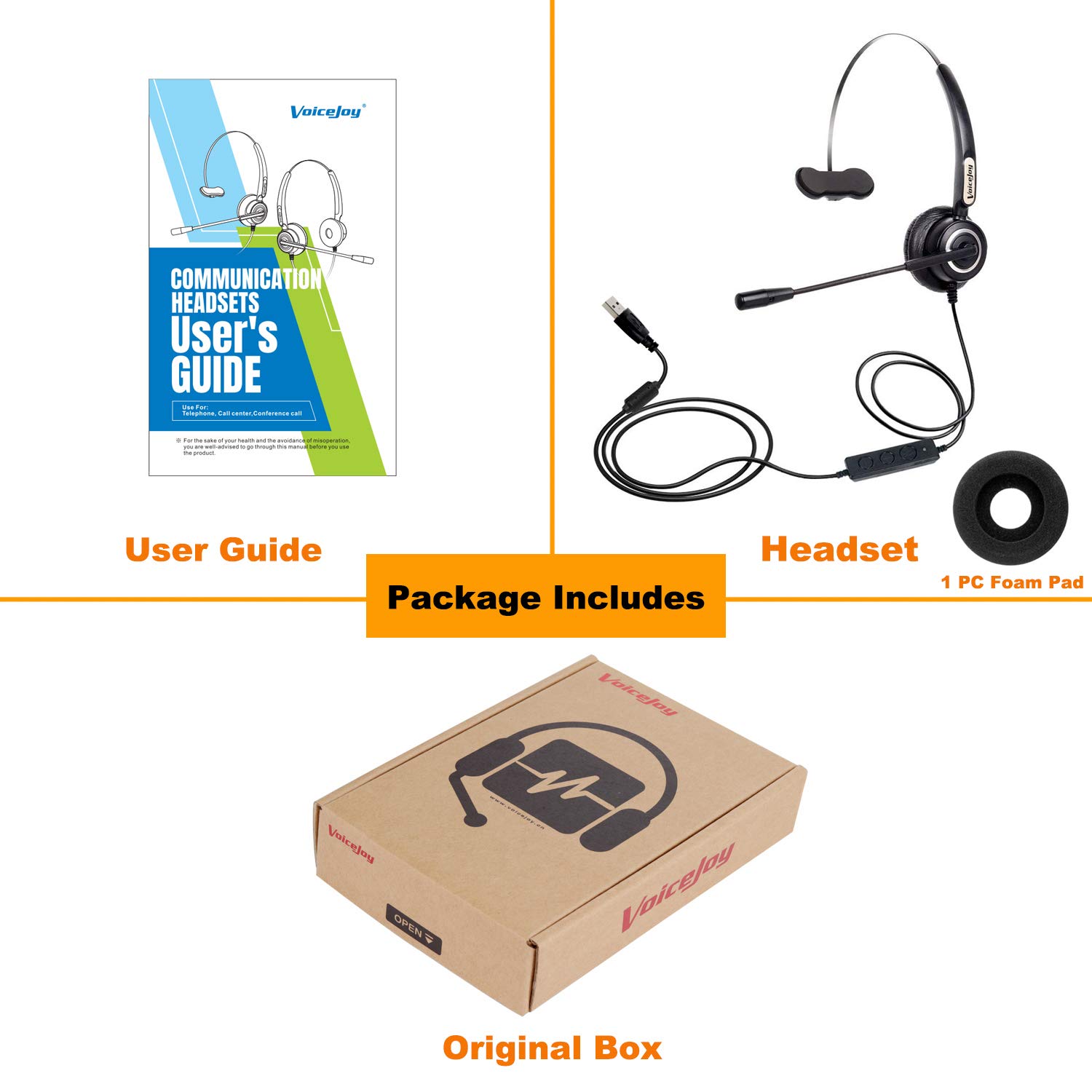 VoiceJoy Call Center Noise Cancelling Corded Headset with Mic USB Plug for Computer Laptop Volume Control Mute Switch Extra Ear Pad - View 7 of 7