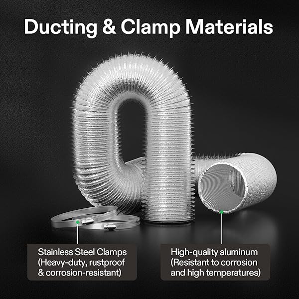 VIVOSUN VIVOSUN 6 Inch 8 Feet Non-insulated Flex Air Aluminum Ducting with 2 Stainless Steel Clamps for Efficient Ventilation - View 4 of 7
