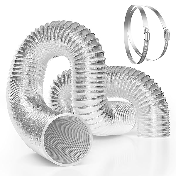 VIVOSUN VIVOSUN 6 Inch 8 Feet Non-insulated Flex Air Aluminum Ducting with 2 Stainless Steel Clamps for Efficient Ventilation