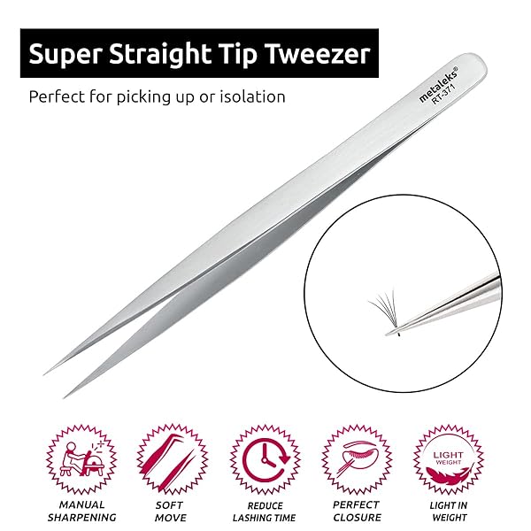 metaleks Metaleks Straight Pointed Tweezers for Grafting Eyelash Extensions and Nail Art Stainless Steel Fine Angled Removal Tool - View 3 of 6