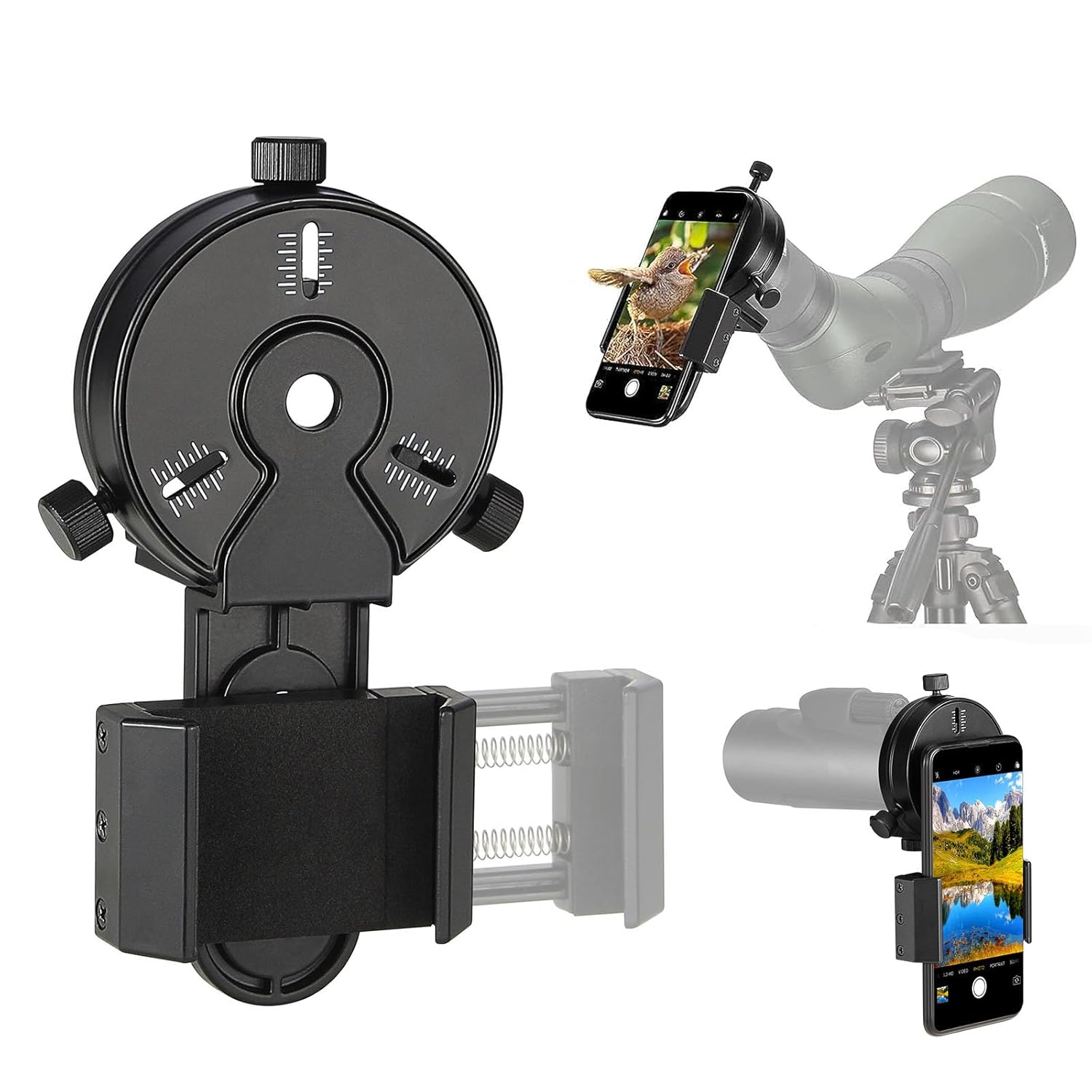 SOLOMARK Cell Phone Adapter Mount for Spotting Scopes Binoculars and Telescopes Compatible with iPhone 6Plus Samsung HTC LG and More