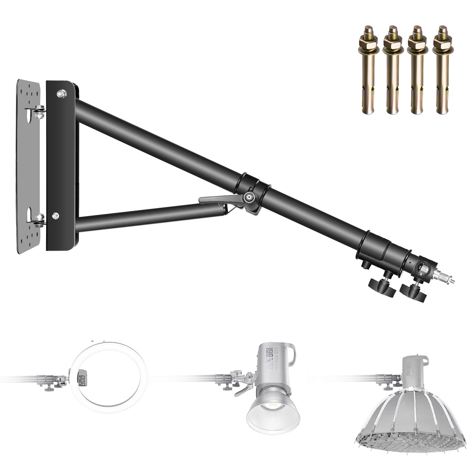 Neewer Triangle Wall Mount Arm for Photography Studio Strobe Monolight Softboxes Umbrellas Reflectors 180cm Black