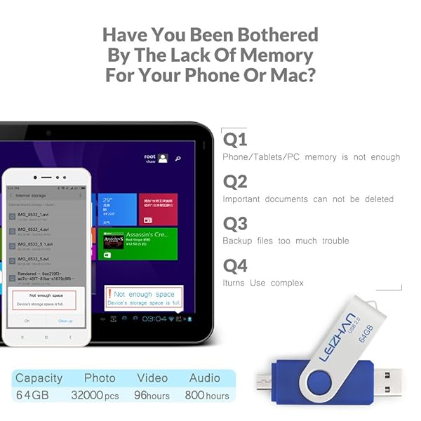 leizhan Leizhan 64GB Flash Drive for Android USB 2.0 Micro Pendrive OTG Memory Stick Blue - View 3 of 7