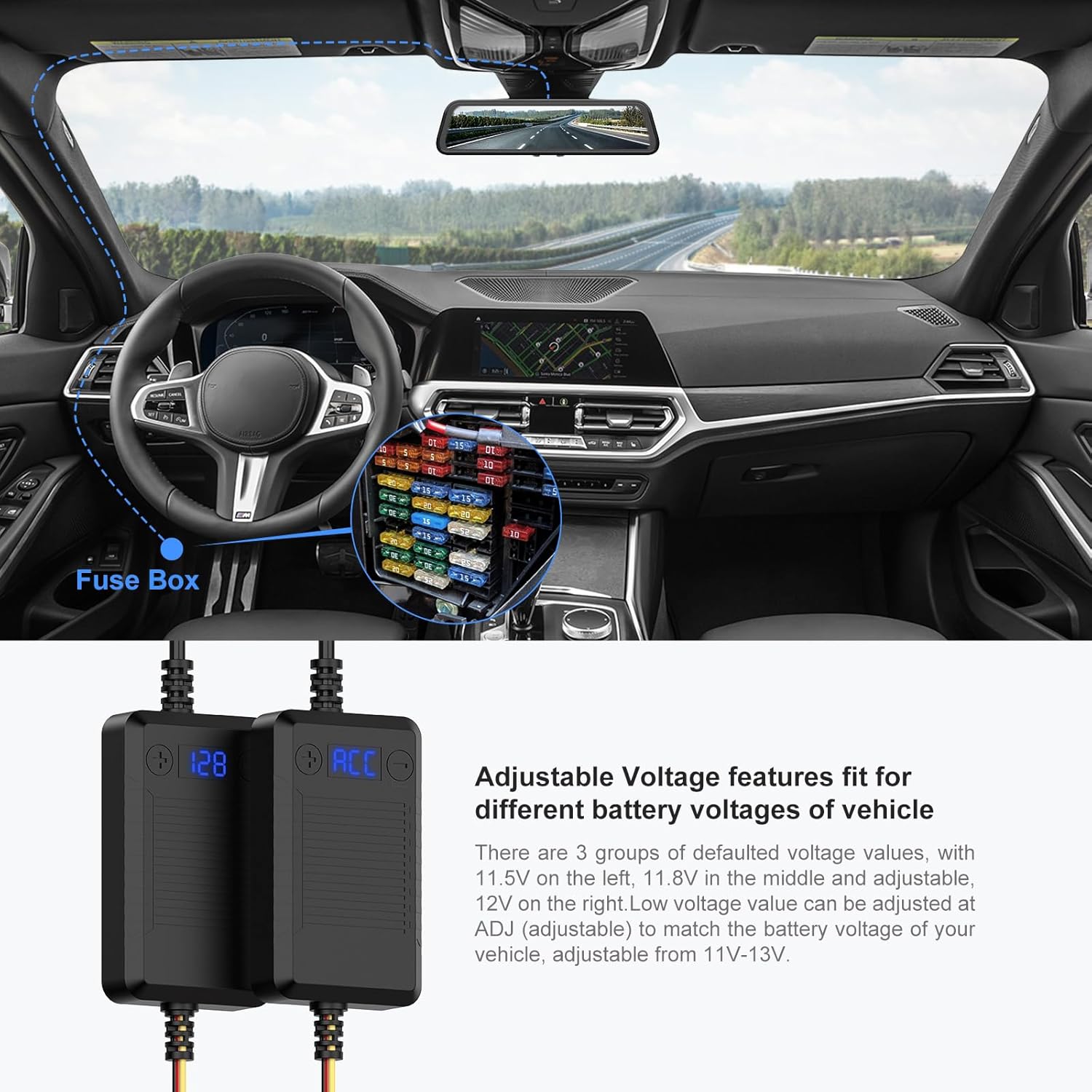 PRUVEEO PRUVEEO Smart Acc Hardwire Kit 12V to 5V 2A 3A Adjustable Low Voltage Protection for Dash Cam HWK-08 - View 2 of 6