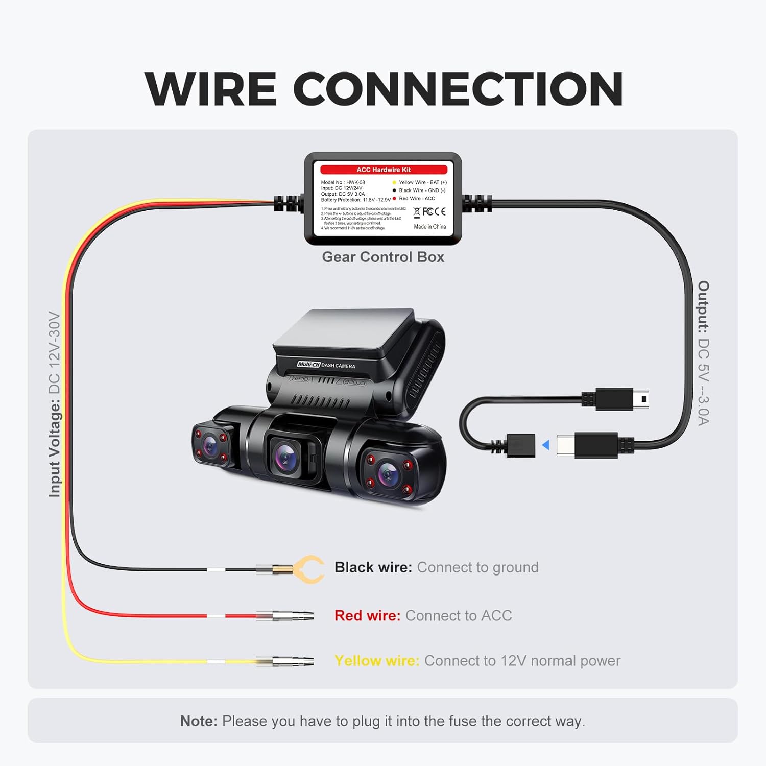 PRUVEEO PRUVEEO Smart Acc Hardwire Kit 12V to 5V 2A 3A Adjustable Low Voltage Protection for Dash Cam HWK-08 - View 3 of 6