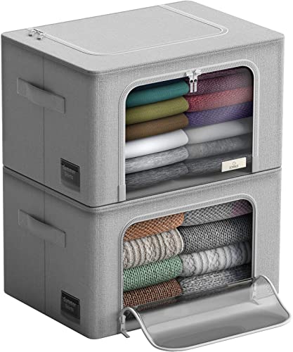 Sorbus Stackable Storage Bins with Metal Frame - Foldable Oxford Fabric Organizers for Clothes, Bedding & More