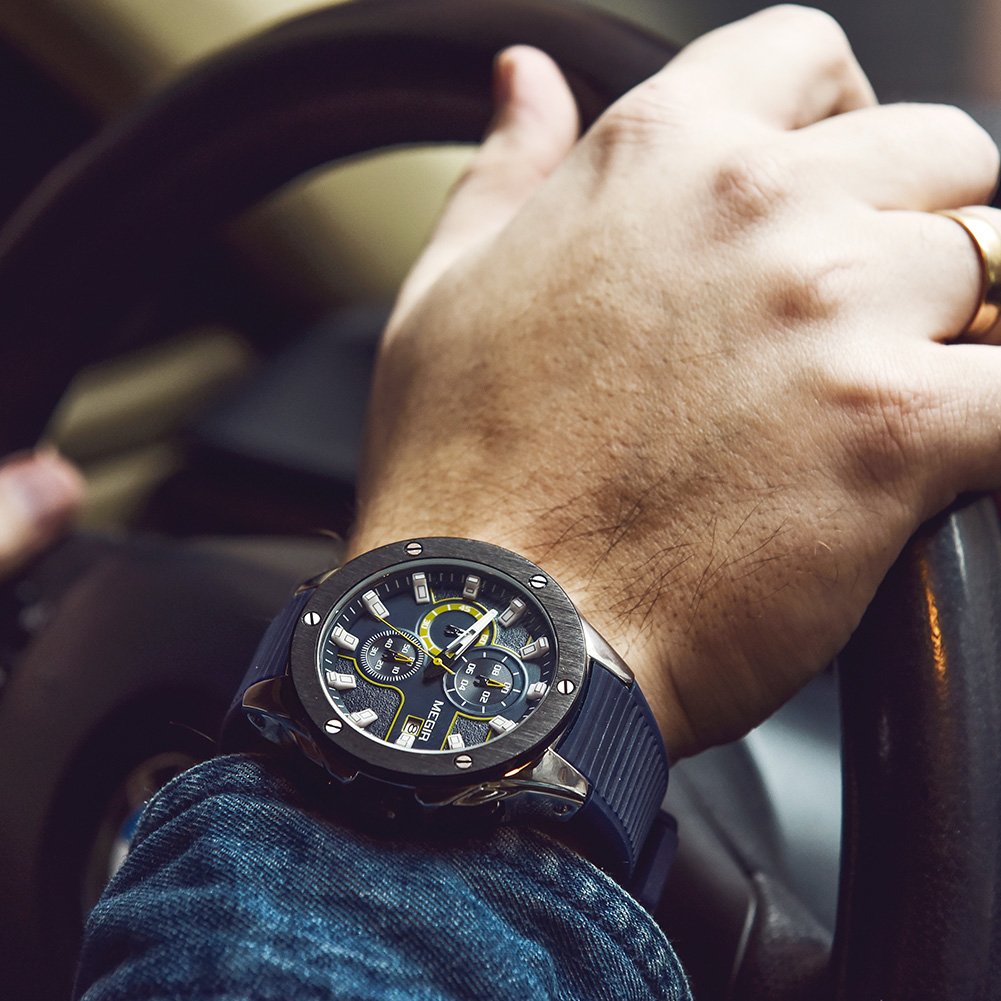 MEGIR MEGIR Men's Sports Chronograph Luminous Quartz Watch with Blue Silicone Strap Ideal for Gifts - View 4 of 9