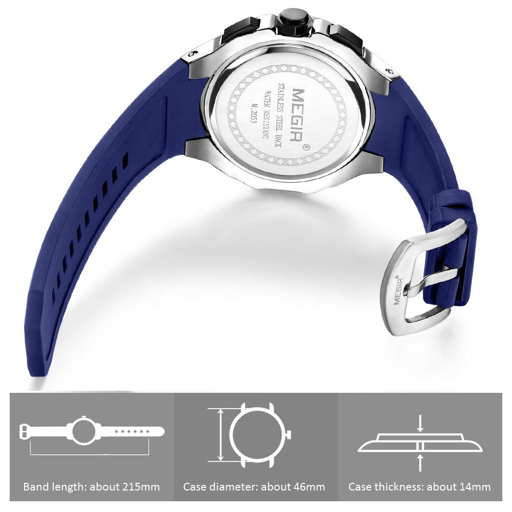 MEGIR MEGIR Men's Sports Chronograph Luminous Quartz Watch with Blue Silicone Strap Ideal for Gifts - View 5 of 9
