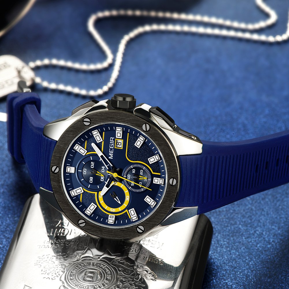 MEGIR MEGIR Men's Sports Chronograph Luminous Quartz Watch with Blue Silicone Strap Ideal for Gifts - View 8 of 9
