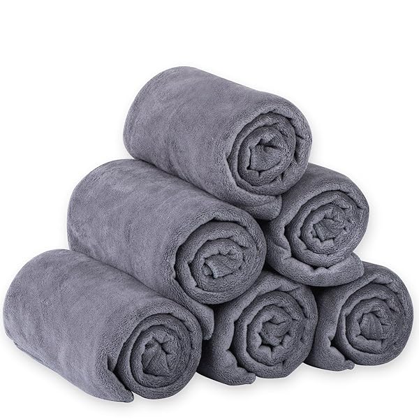 JML "JML Microfiber Bath Towel Set (6 Pack) - Extra Absorbent, Fast Drying, Ideal for Sports, Yoga & Swimming - Grey 27"x55""