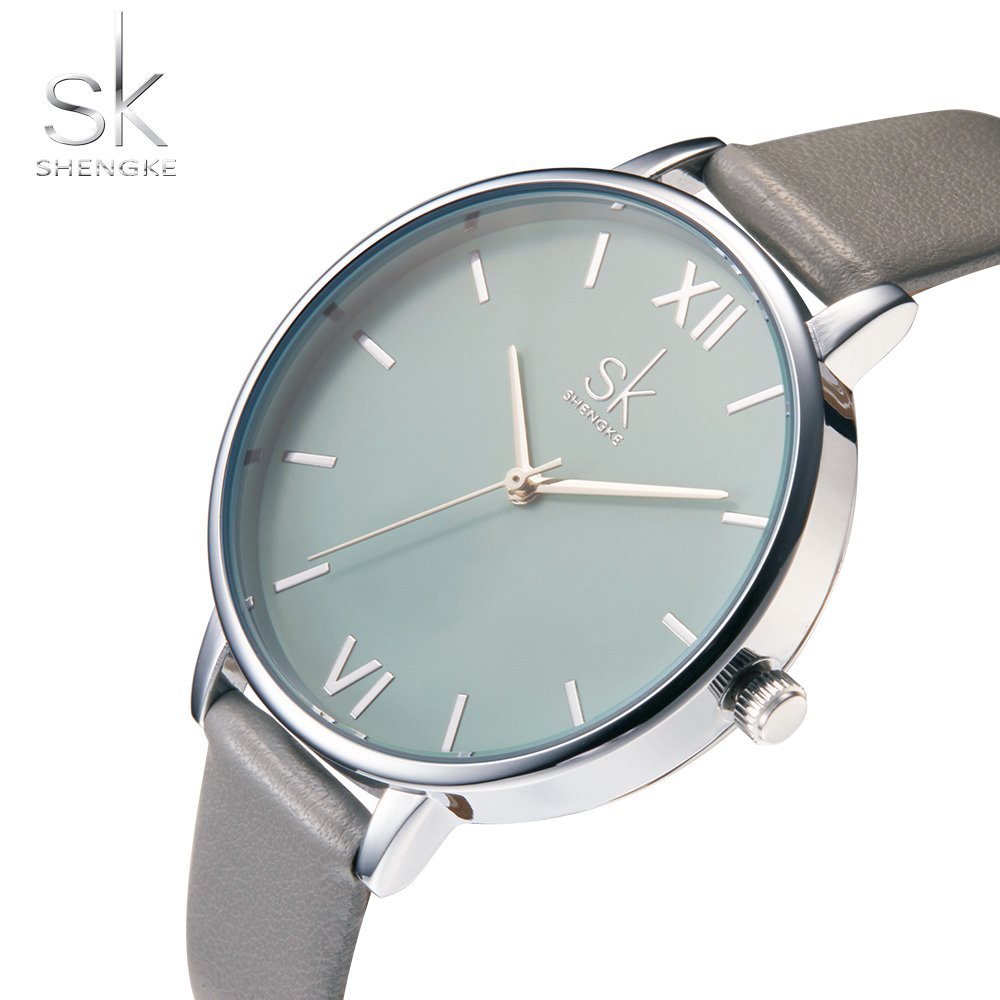 SHENGKE SHENGKE Creative Simplicity Women Watch Genuine Leather Elegant Business Wristwatch for Ladies in Grey - View 2 of 8