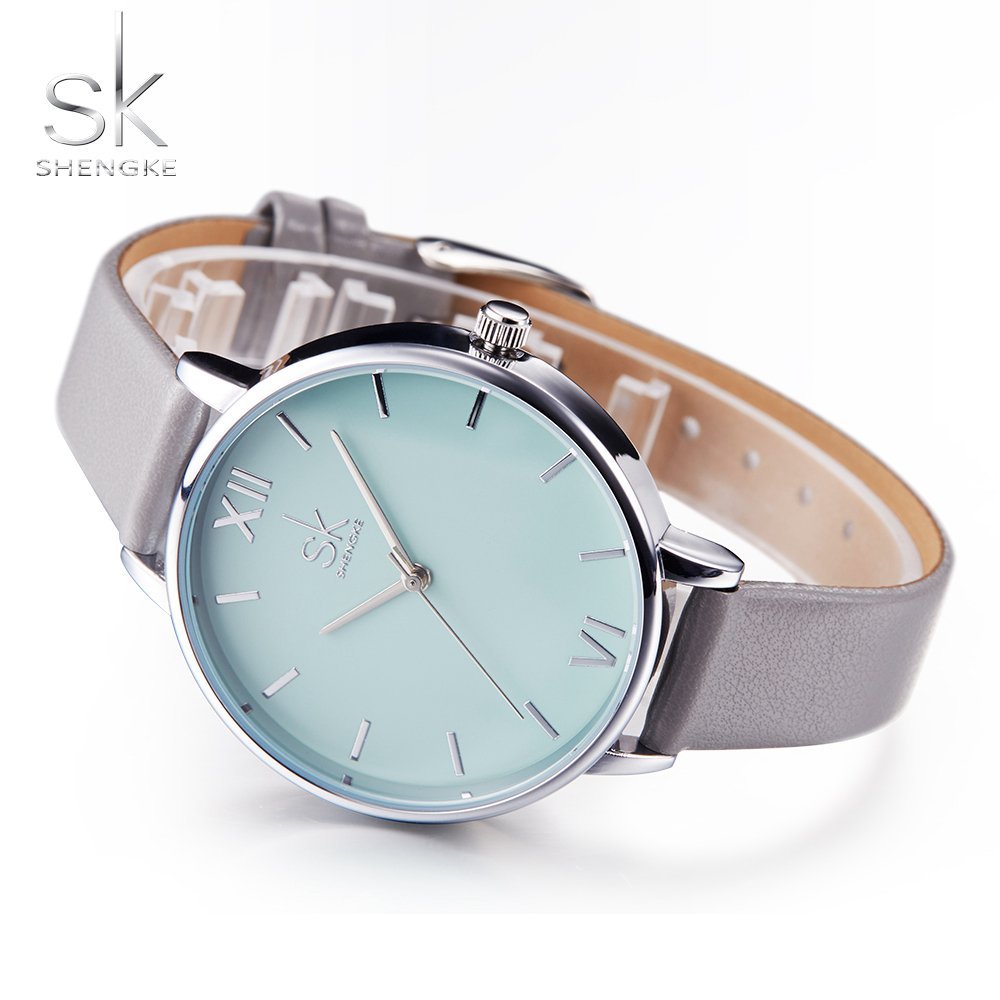 SHENGKE SHENGKE Creative Simplicity Women Watch Genuine Leather Elegant Business Wristwatch for Ladies in Grey - View 3 of 8