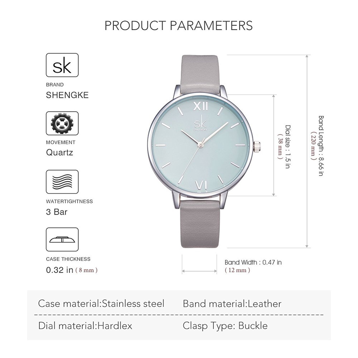 SHENGKE SHENGKE Creative Simplicity Women Watch Genuine Leather Elegant Business Wristwatch for Ladies in Grey - View 4 of 8