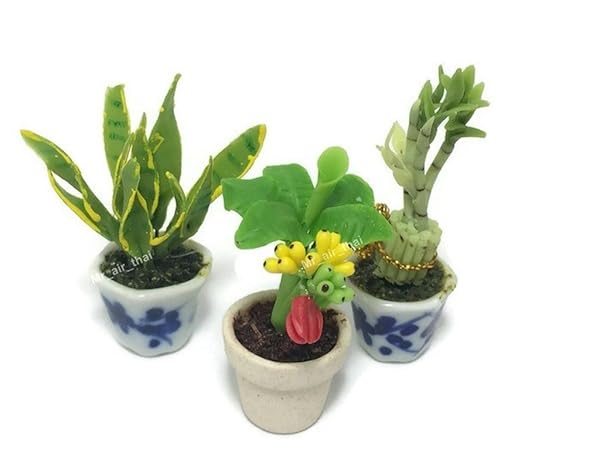 Mr_air_thai_Miniature Cactus and Flower 3pc Miniature Flower Clay Dollhouse Fairy Garden Mini Plant Trees Ceramic Furniture Bundles Artificial Tiny Orchid - View 2 of 4