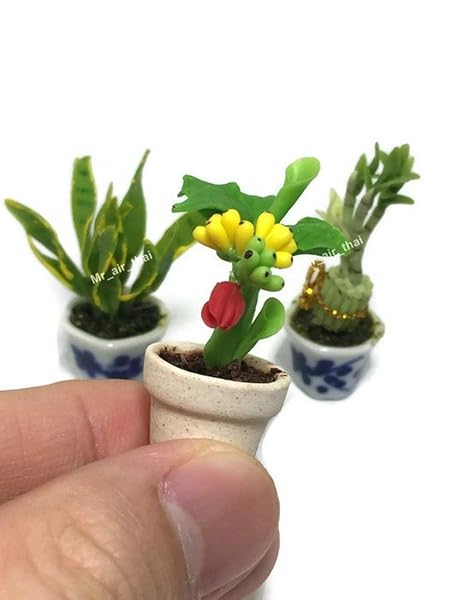 Mr_air_thai_Miniature Cactus and Flower 3pc Miniature Flower Clay Dollhouse Fairy Garden Mini Plant Trees Ceramic Furniture Bundles Artificial Tiny Orchid - View 3 of 4