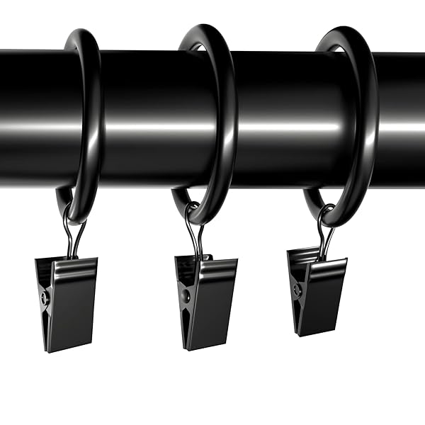 Lansian "20-Pack Vintage Black Curtain Rings with Clips - Perfect for Drapery & Bows, Fits 1" Rods, 2" Interior Diameter"