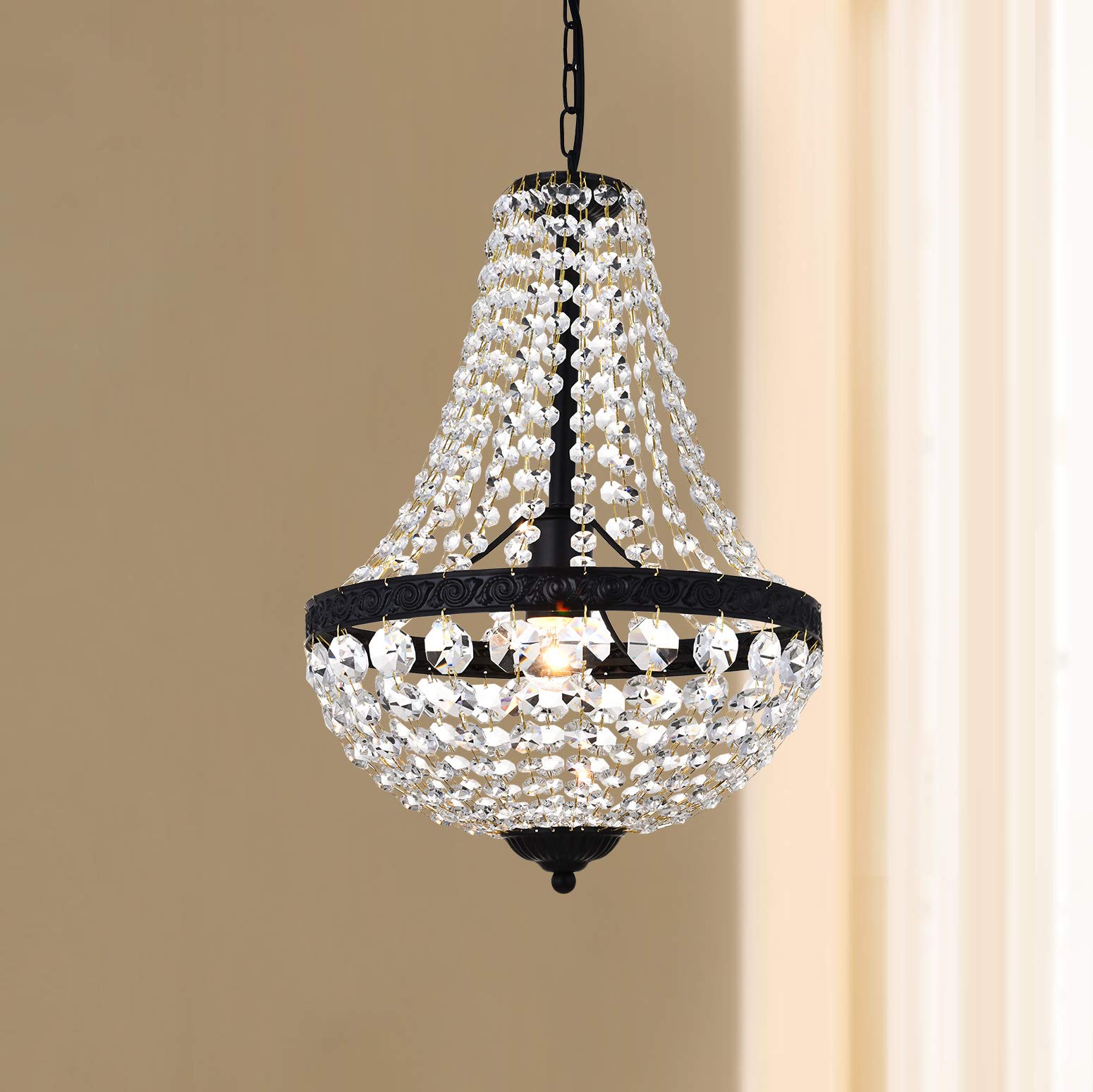 Bestier Modern French Empire Black Crystal Pendant Chandelier LED Ceiling Light for Dining Room Bathroom Bedroom Living Room 1E26 Bulbs Required - View 2 of 9