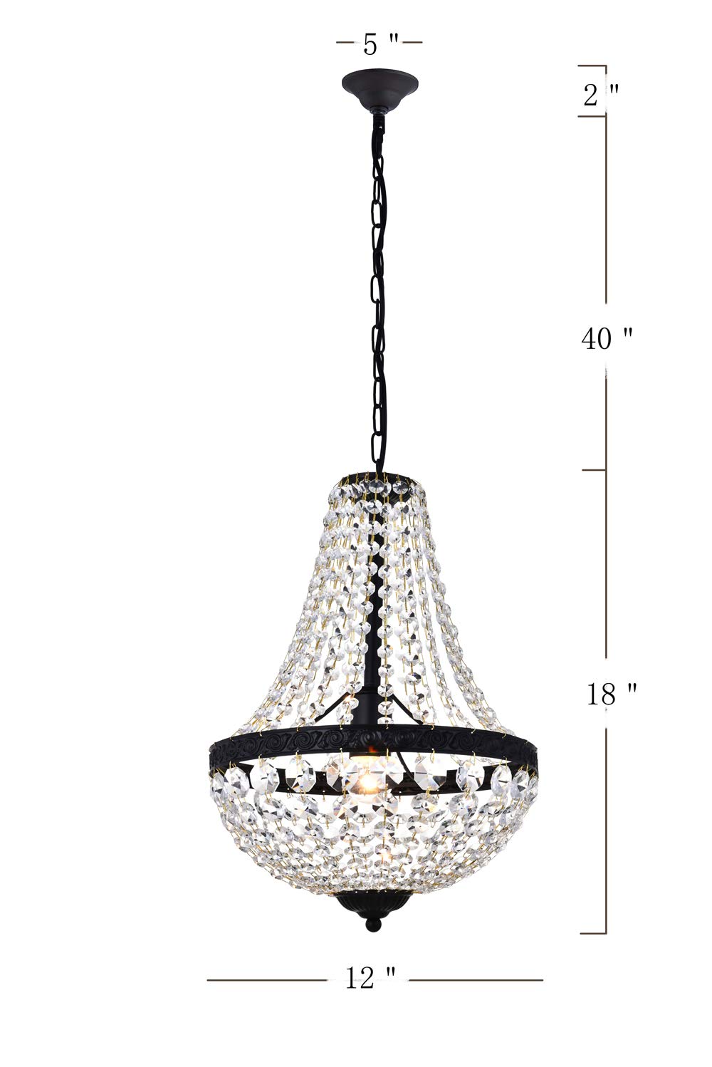 Bestier Modern French Empire Black Crystal Pendant Chandelier LED Ceiling Light for Dining Room Bathroom Bedroom Living Room 1E26 Bulbs Required - View 3 of 9
