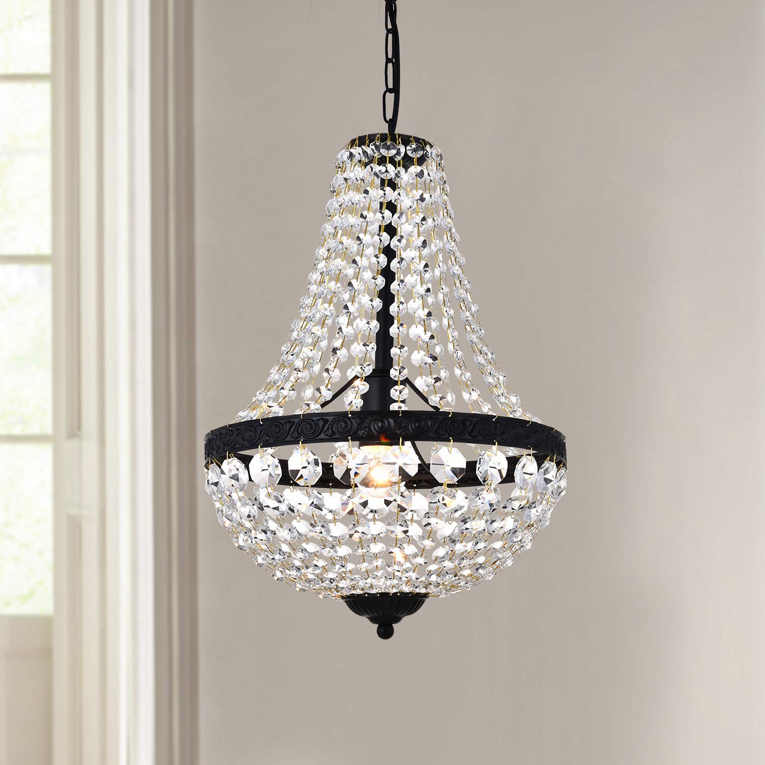 Bestier Modern French Empire Black Crystal Pendant Chandelier LED Ceiling Light for Dining Room Bathroom Bedroom Living Room 1E26 Bulbs Required - View 4 of 9