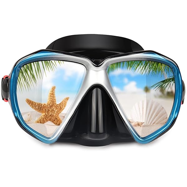 EXP VISION Panoramic HD Snorkel Diving Mask - Anti-Fog, Tempered Glass Goggles for Adults & Youth - Perfect for Diving & Swimming (Blue)
