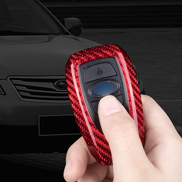 M.JVisun Carbon Fiber Case for Subaru Key Fob Genuine Cover for Outback Forester XV Legacy Levorg Smart Keyless Remote Red - View 9 of 10