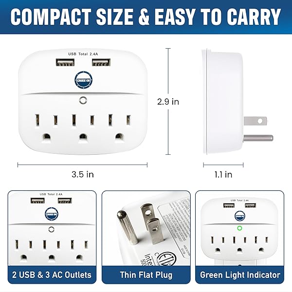 Cruise On Cruise Power Strip with USB Outlets Non Surge Protection Ship Approved Travel Accessories by Cruise On - View 5 of 10