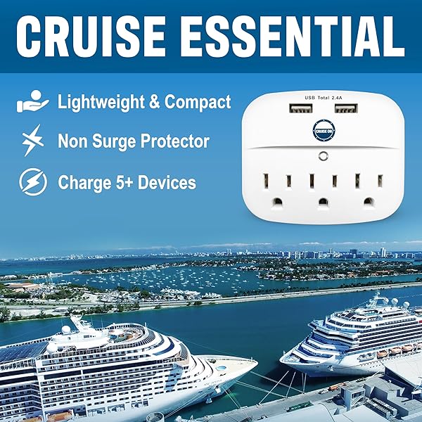 Cruise On Cruise Power Strip with USB Outlets Non Surge Protection Ship Approved Travel Accessories by Cruise On - View 7 of 10
