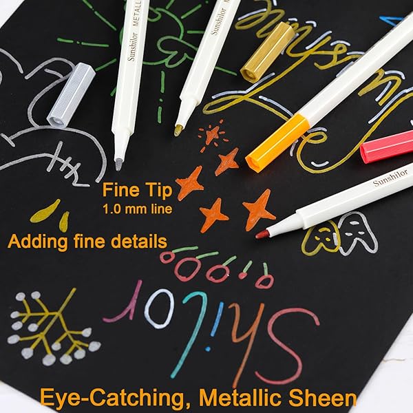 Sunshilor Sunshilor Metallic Markers Set of 12 - Perfect for Black Paper, Rock Painting, Card Making & More! - View 3 of 8