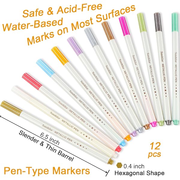 Sunshilor Sunshilor Metallic Markers Set of 12 - Perfect for Black Paper, Rock Painting, Card Making & More! - View 4 of 8